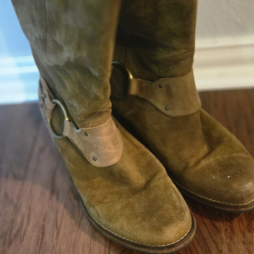 Brown Suede Boots with Buckle Detail